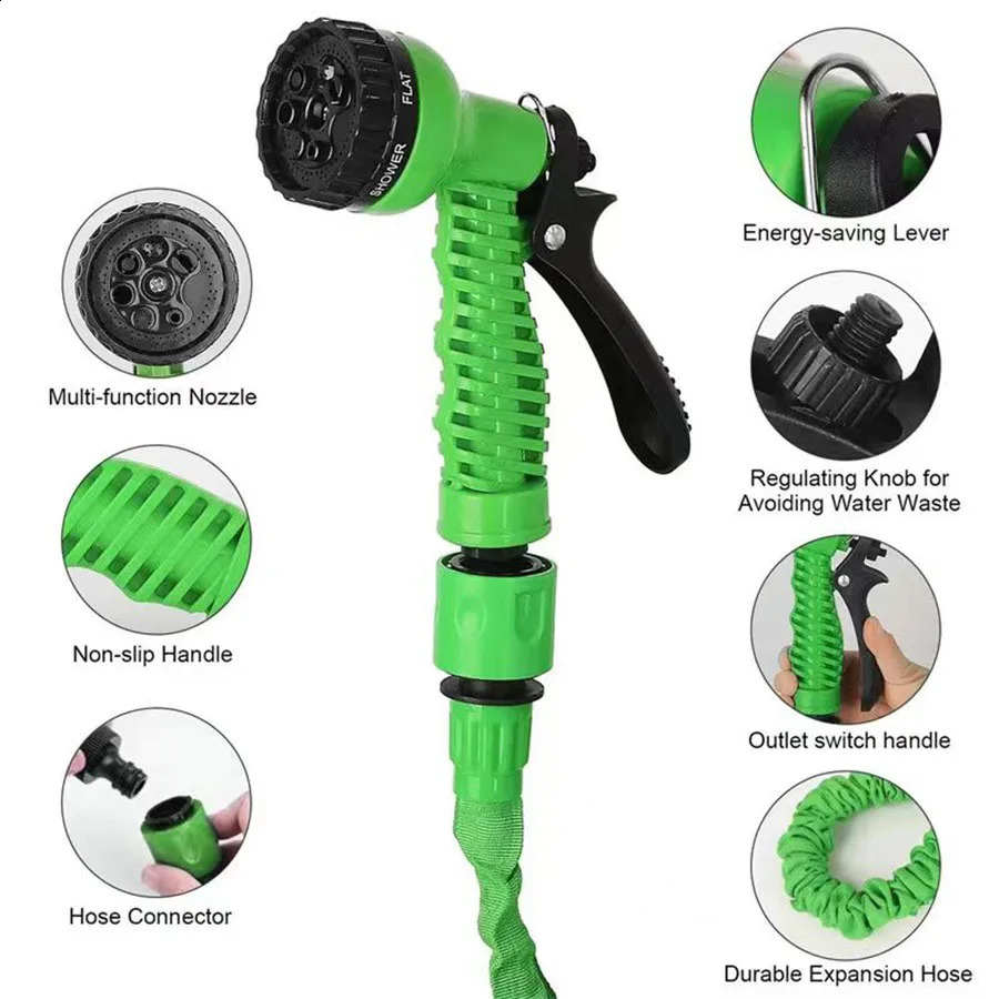 25FT200FT Expandable Magic Hose Lightweight Durable Materials 7 Water Spraying Functions Gun Home Garden Watering Tools i250920