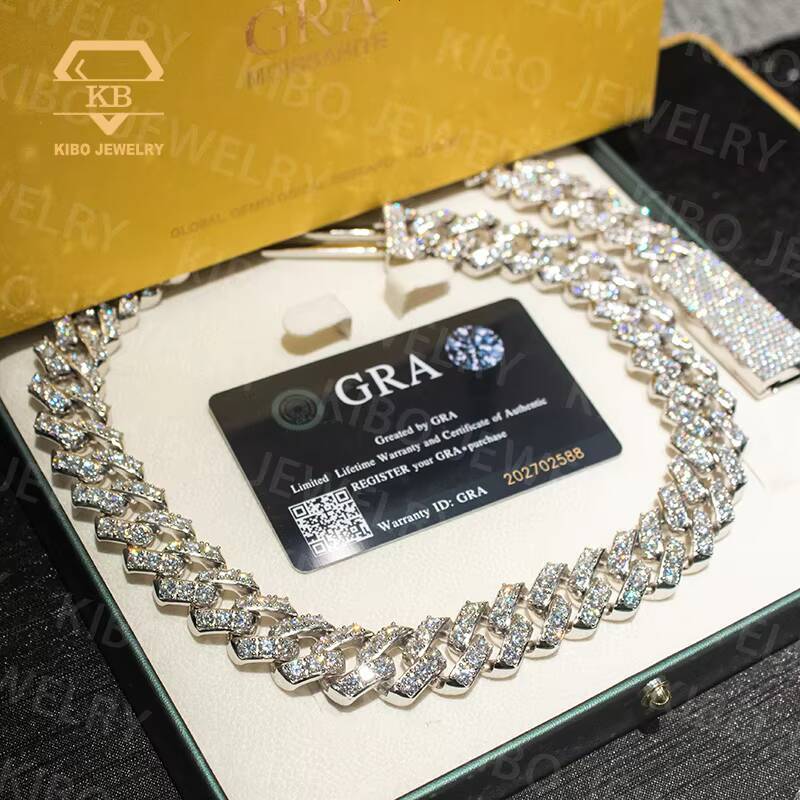 20mm Width Hip Hop Jewelry Big Diamond Necklace S925 Silver Iced Out VVS D Color Moissanite Cuban Link Chain