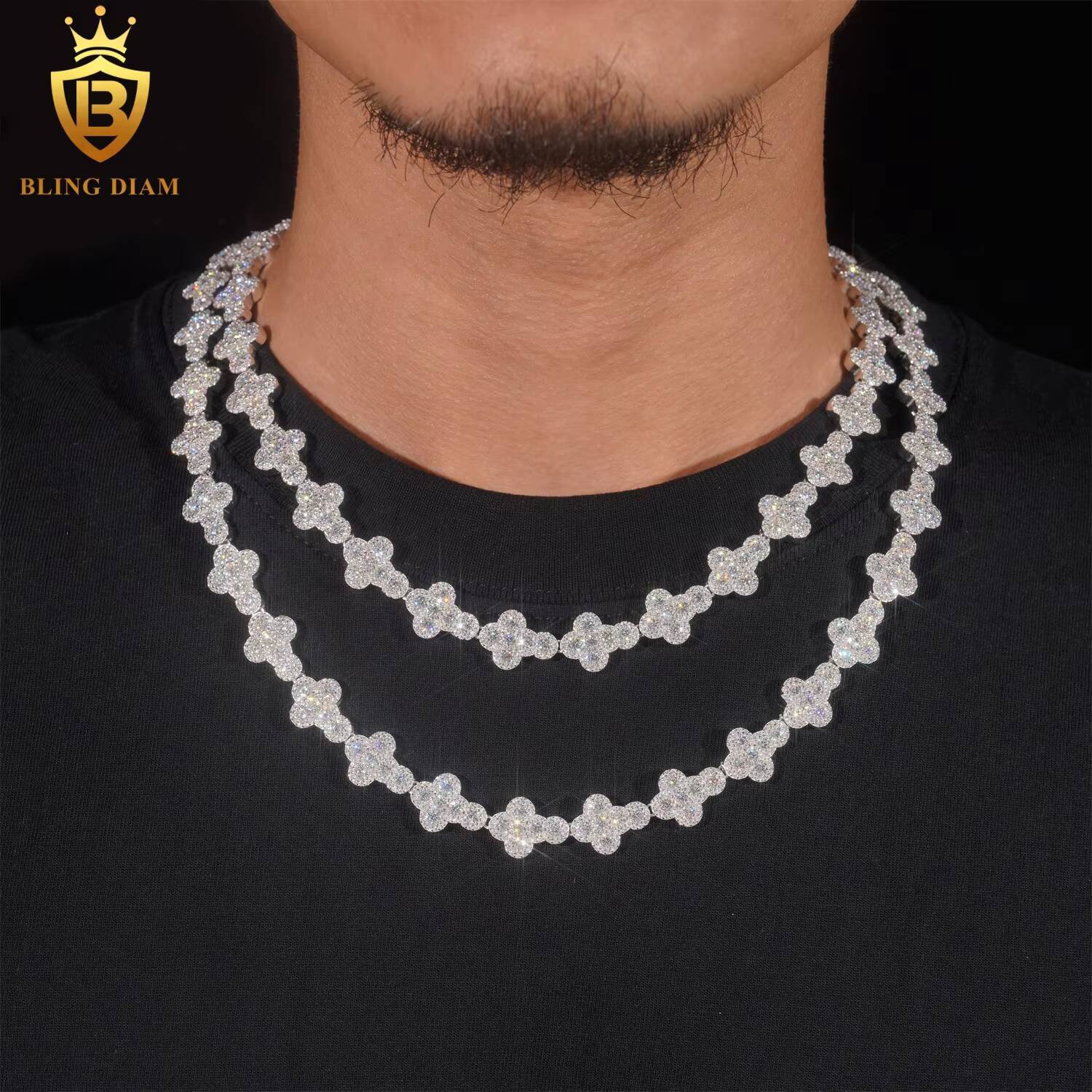 Wholesale Price 13mm Brass Moissanite Cuban Link Chian Iced Out Hip Hop Style Jewelry Chain for MenWomen Moissanite Link Chain in Stock