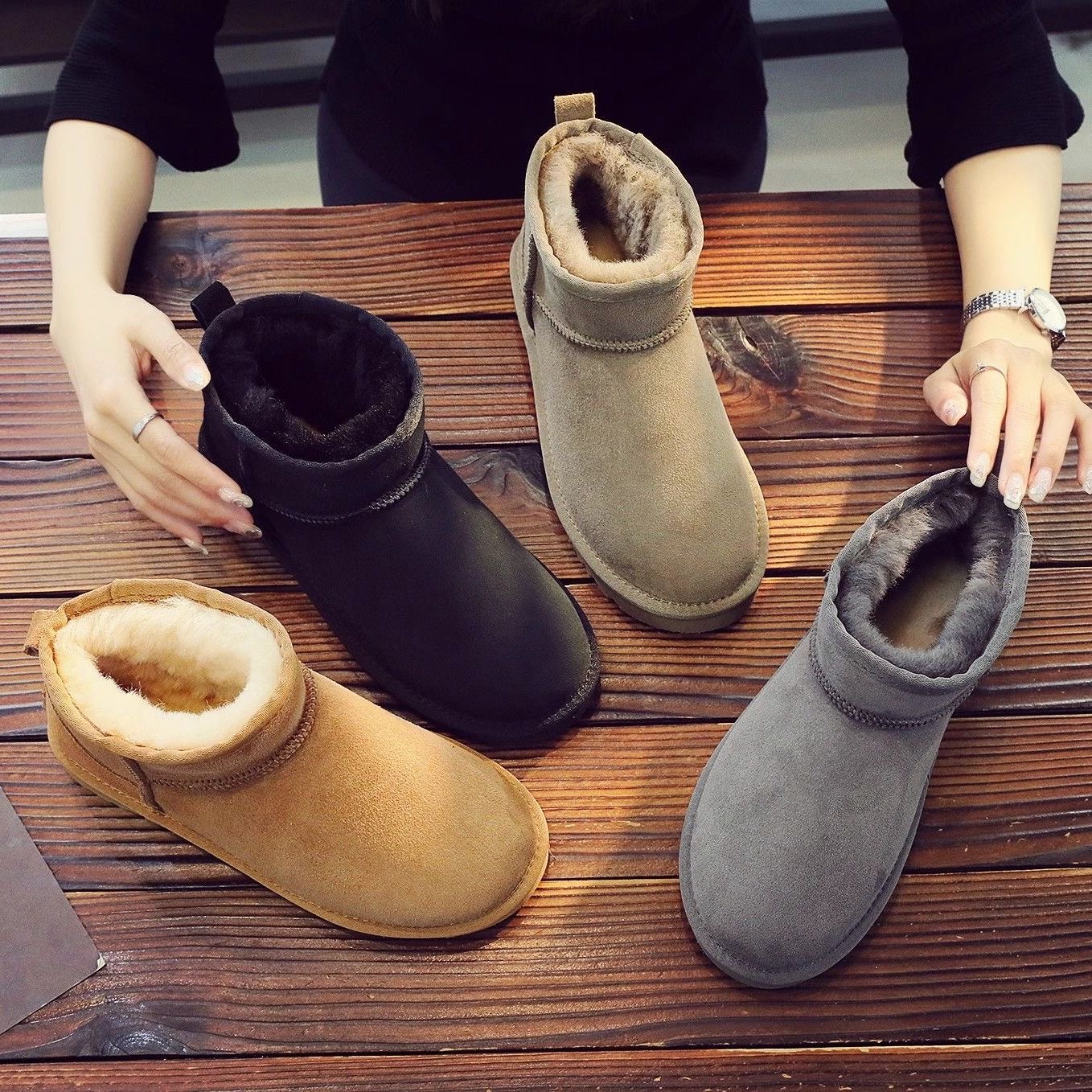 ifffly Snow boots for men and women, short boots with fur and thickened cotton for warmth and anti-slip