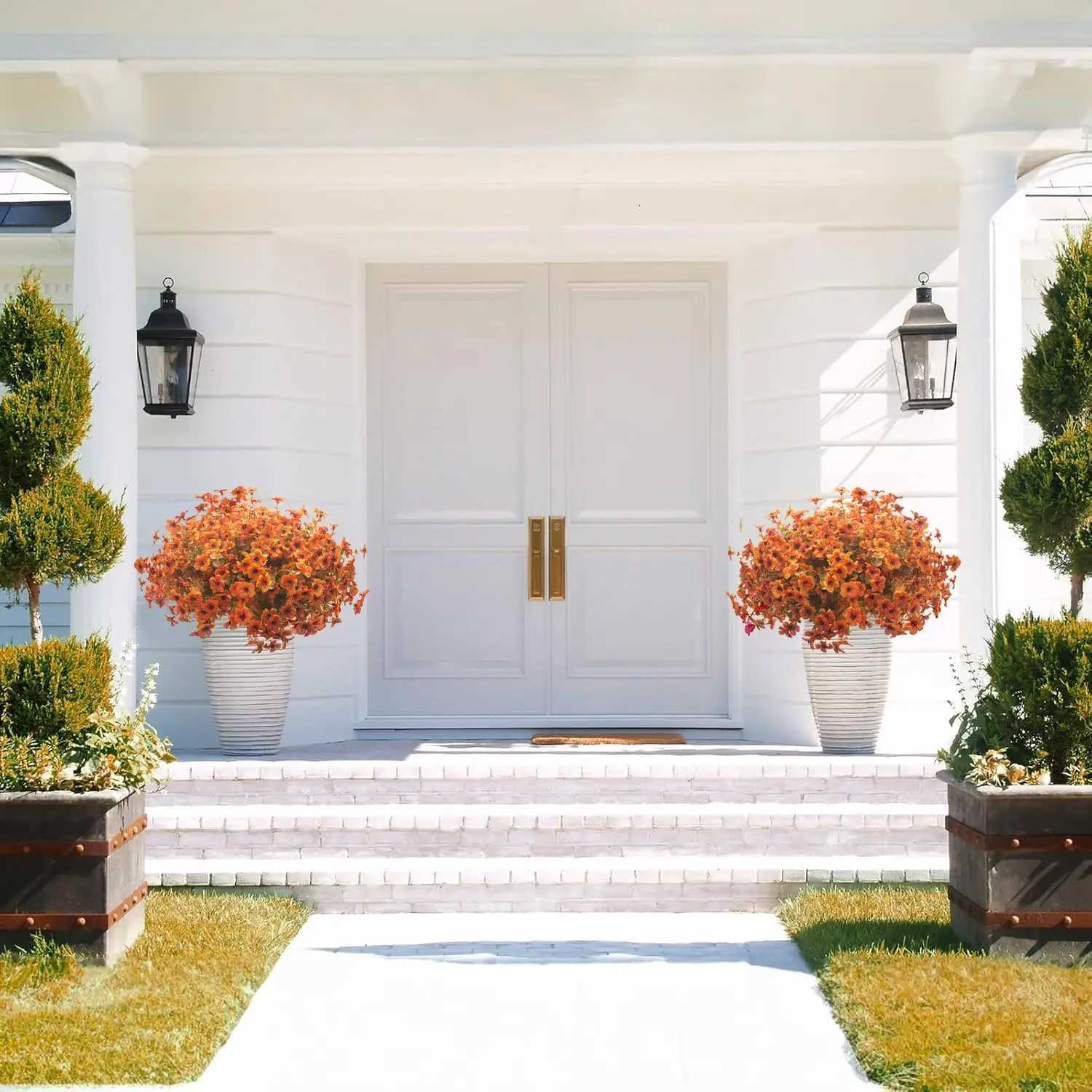 6pcs Artificial Flowers Outdoors Fake Plants UV Resistant Plastic Shrubs Plants Home Fall Front Door Porch Garden Autumn Decor Z250919
