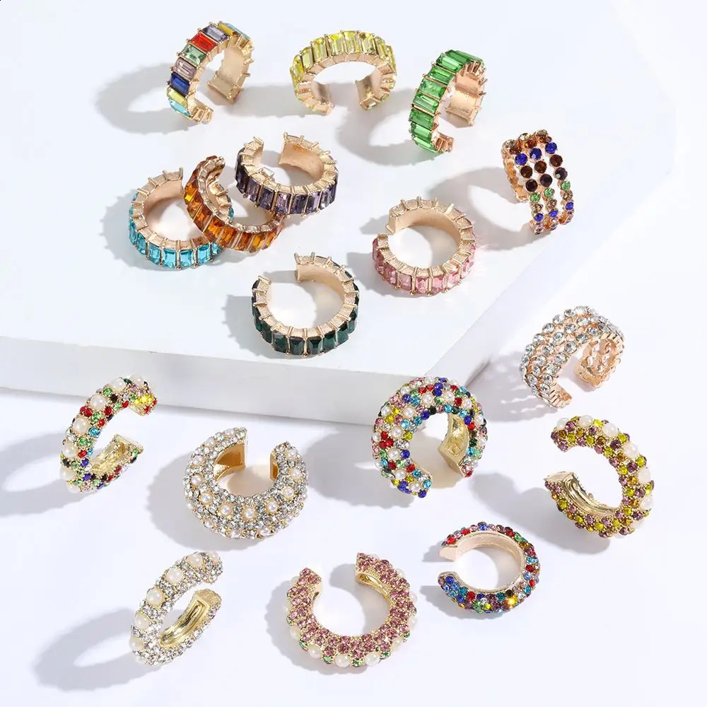 1Pcs CZ Cuff Earrings for Women Small C Shape Ear Cuff Colorful Rhinestone Clip Earrings Crystal Earcuff Without Piercing 250920