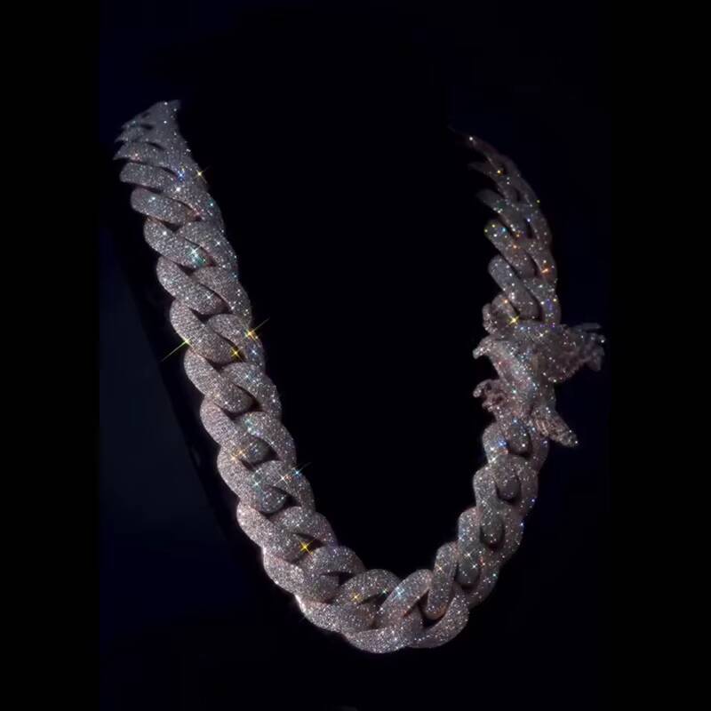 Diamond Tester Pass S925 Silver 22mm VVS GRA Hip Hop Style Moissanite Grand Cuban Chain High Jewelry Necklace for Men