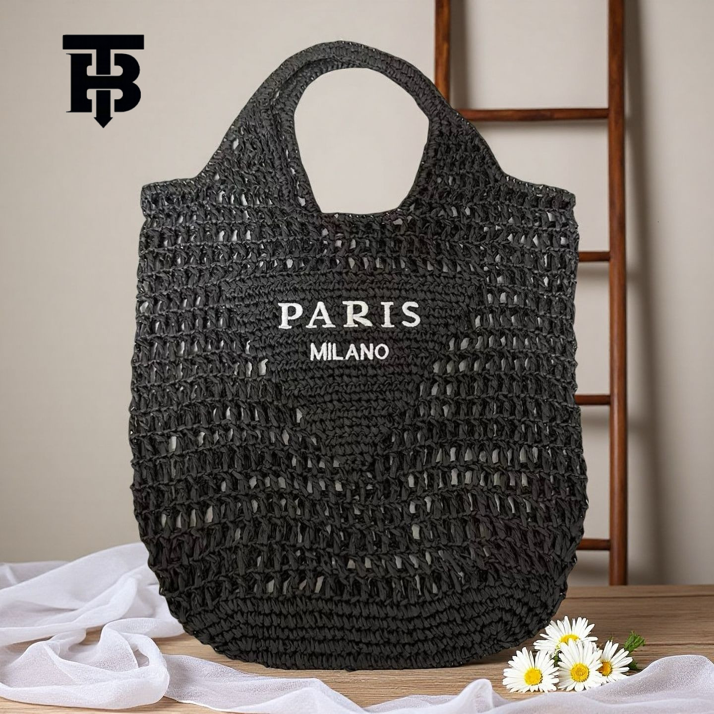 TB BHULAMTE Free Shipping New Designer Women's Bag 2025 Letter Embroidery Hand Woven Bag Hollow Crochet Straw Bag Beach Vacation Shoulder Bag Wom