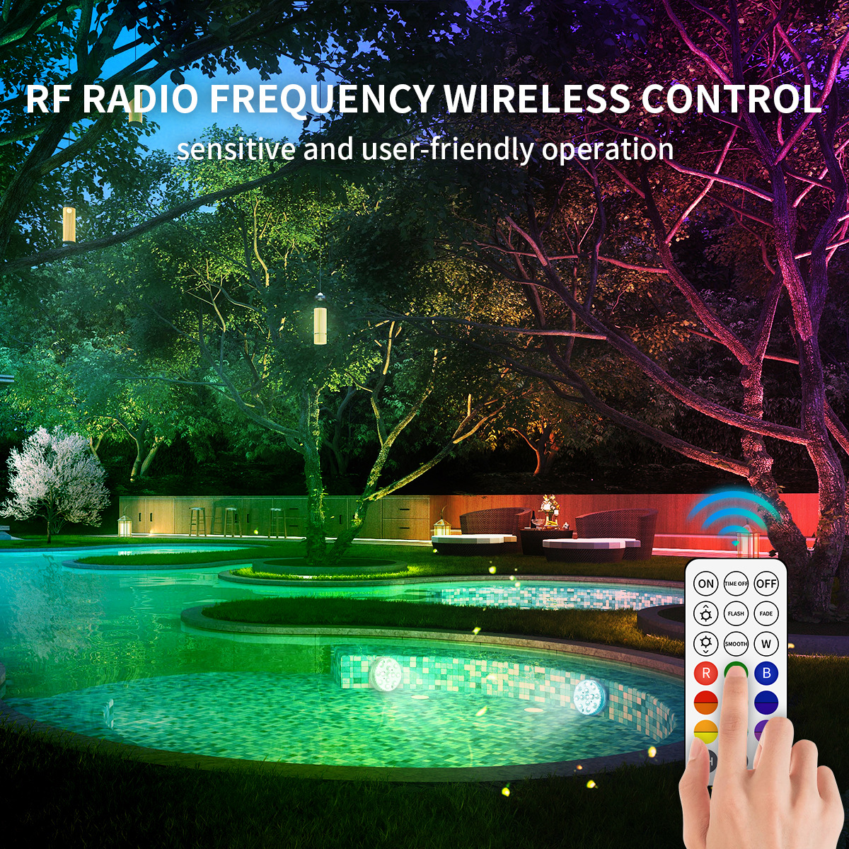 Waterproof RGB Pool Light with Remote Control, Magnetic Battery Operated LED Light for Pool Garden Outdoor Decor, 13 LED Multi-Color Modes-HCP203
