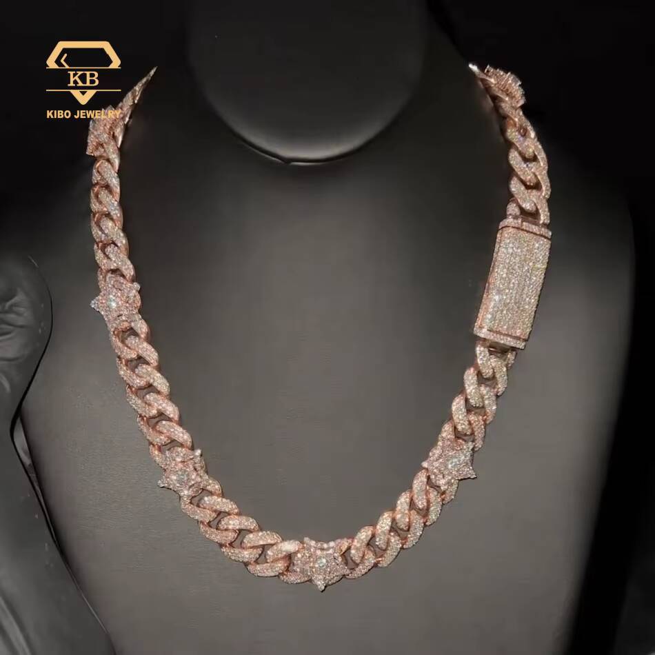 Hip Hop Past Diamond Tester 925 Silver Cuban Link Chain Rose Gold With Diamond Stars Cuban Chains Moissanite