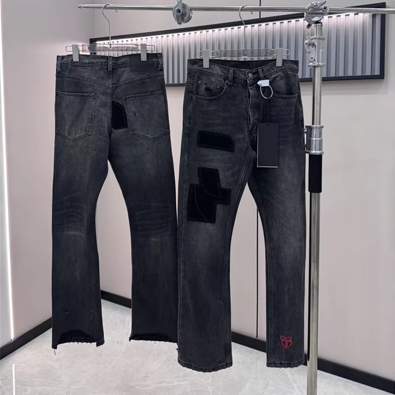 Top JEANS Men Women Pant Fixed dye corduroy splicing embroidery