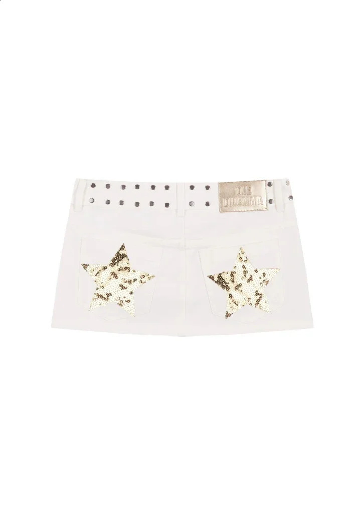 American ONE DILEMMA Vintage FivePointed Star Printing Shorts Women Girl Sexy Washed Denim Low Waist Mini Skirts 250919