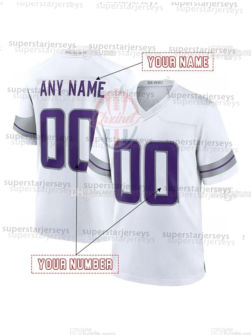 Factory Outlet Custom Football Jersey Jefferson McCarthy Moss Addison Hockenson Smith Men Women Youth Embroidered Design Polyester