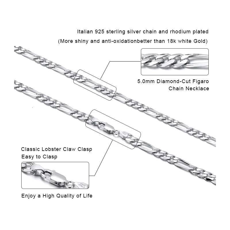 RINNTIN SC34 Cadena Joyas Plata 925 Sterling Silver Chains Jewelry Gold Plated Chain Men Italian Figaro Chain Necklace for Women