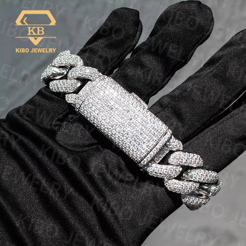 925 Silver Mossanite 20MM Cuban Bracelet VVS1 LAB Grown Moissanite Diamond Iced Out Cuban Link Chain