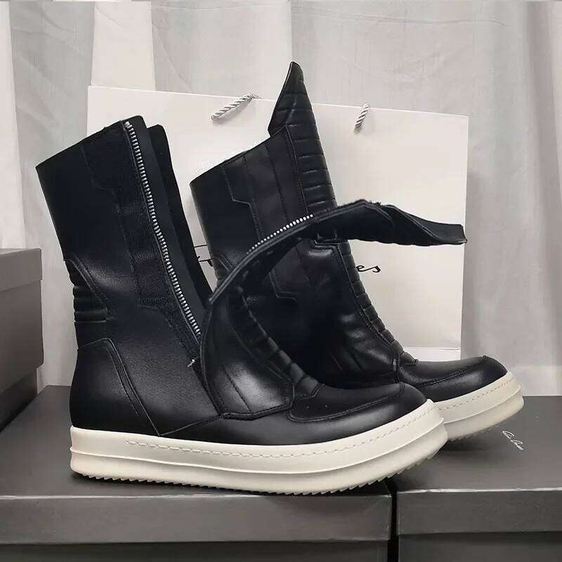 quality thick bottom Men High Top Shoes Leather Women Motorcycle Sneakers Casual Platform Zip Autumn Designer Boots