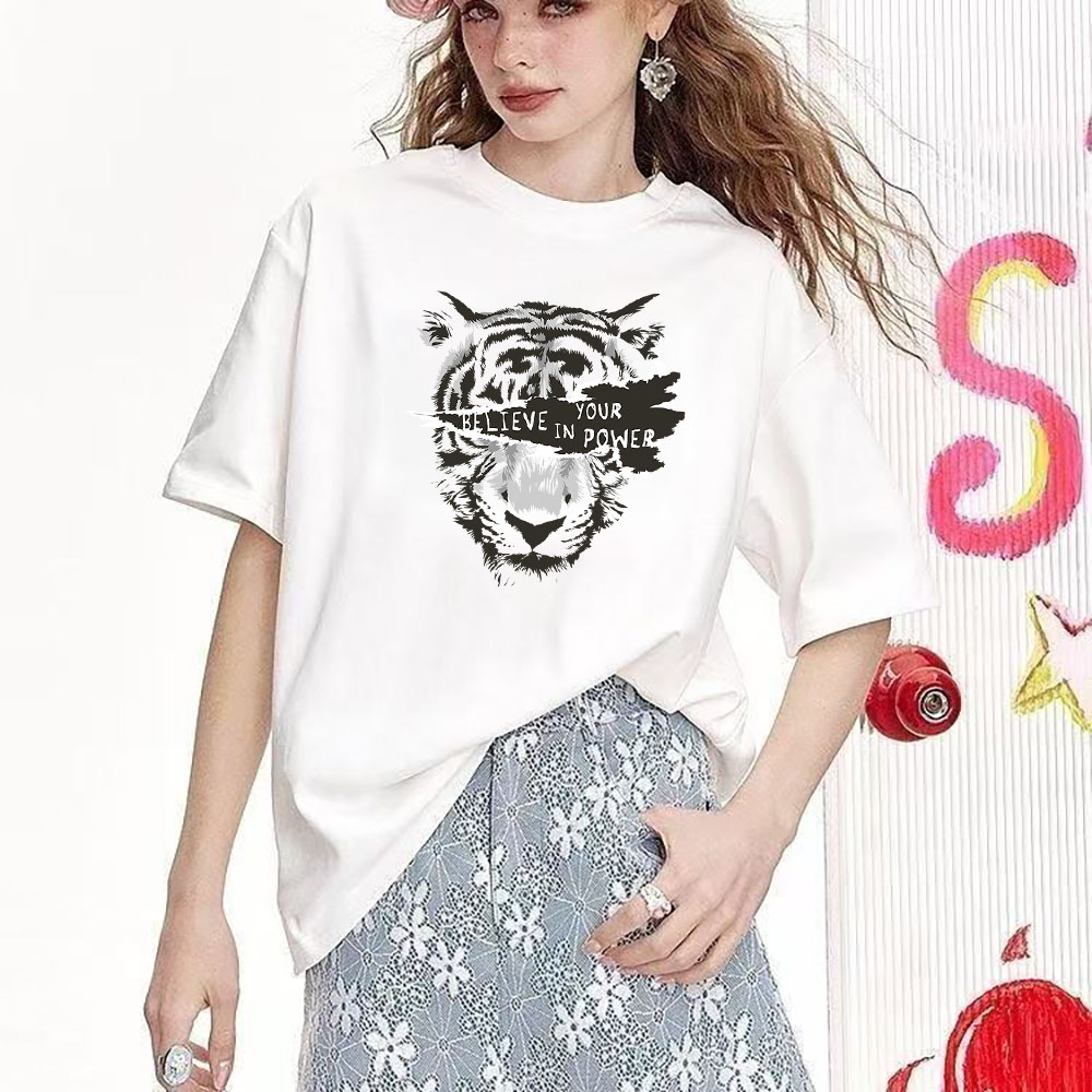 Fashionable Short-Sleeve Cotton Tee with Versatile Print - Heavyweight Pure Cotton Fabric 2025092002