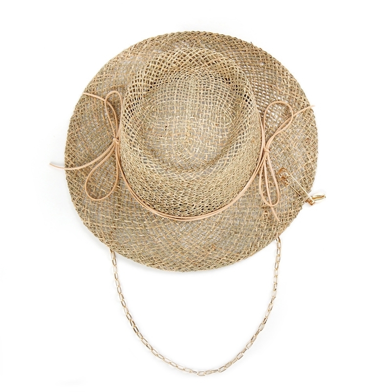 s European and American Style Pin Straw Hat Female Hollow Letter Sun Hat Fashion Metal Chain Sunshade Hat 250919