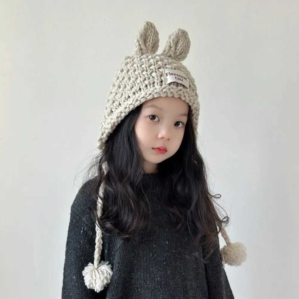 Fashion Solid Color Baby Crochet Hat Soft Warm Rabbit Ear Hand Knitted C Outdoor Autumn Winter Ear Protection C Toddler Y250920