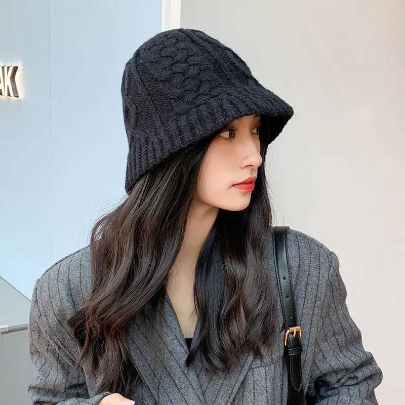 Autumn Winter Warm Thick Acrylic Fiber Twist Craft Knitted Hat Outdoor Suitable for Round Face Panama Fisherman C F232 Y250920
