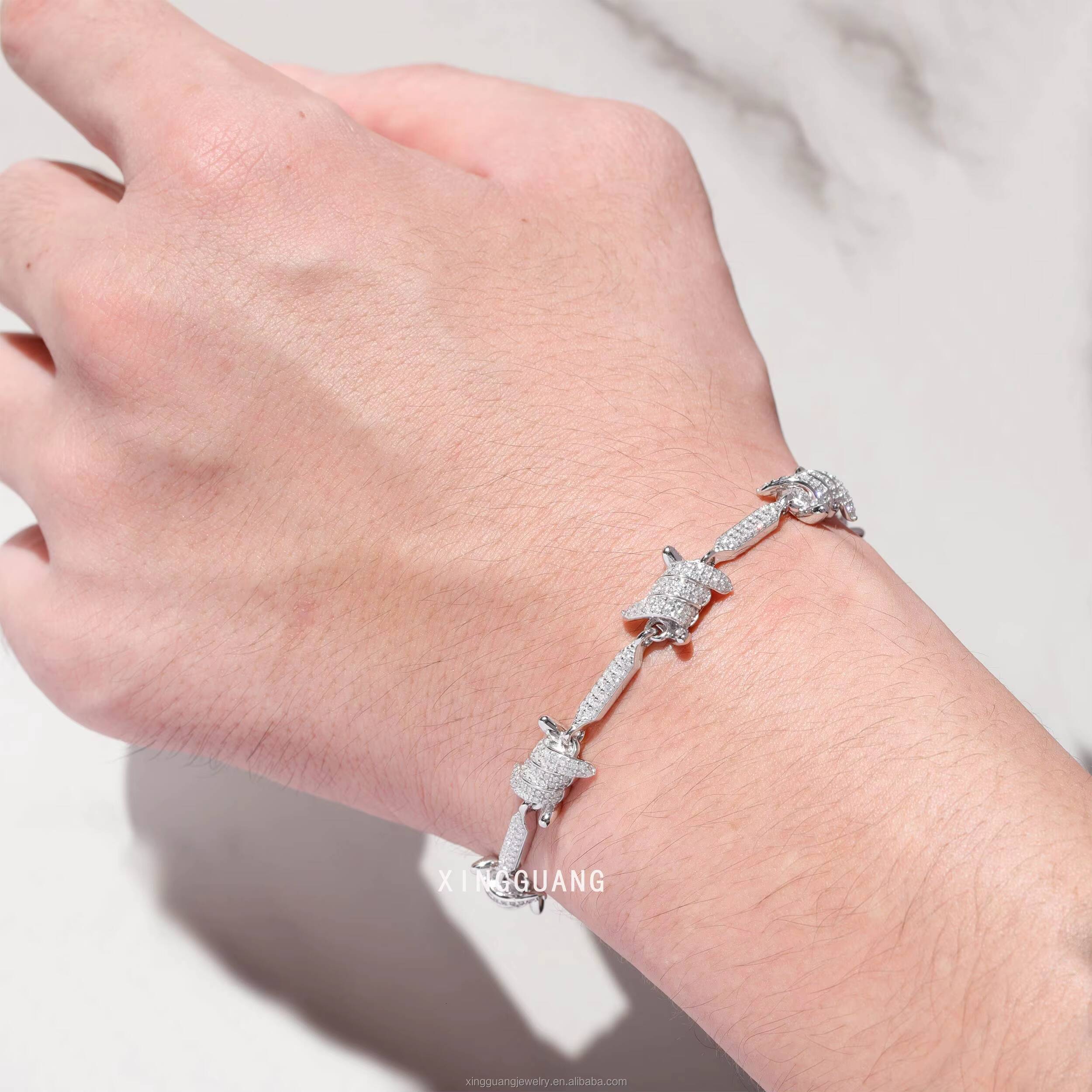 Fashion Style Men Women 8MM Spiked Bracelet VVS Moissanite Diamonds S925 Sterling Silver Knots Link Cuban Bracelet Jewelry