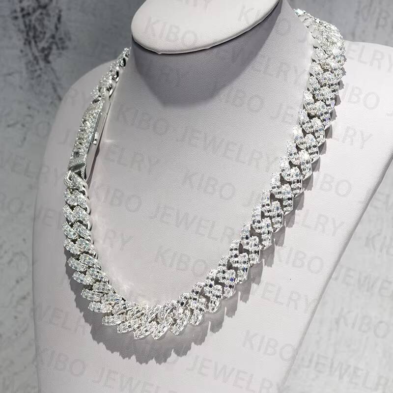 Iced Out Chaine for Mens 925 Sterling Silver 18mm Chains VVS1 D Color Baguette Cut Moissanite Diamond Cuban Link Chain