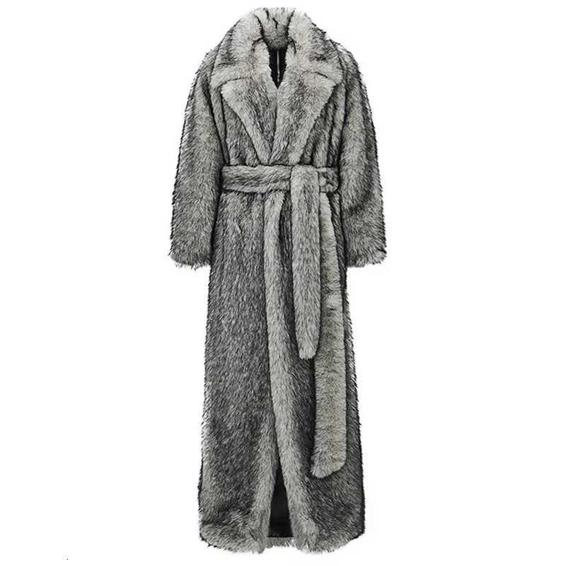 New mens fur coat fox fur lapels long trendy overcoat winter windproof and warm trench coat large size W250920