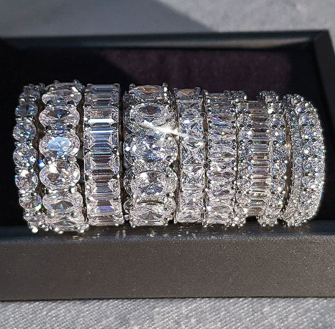 Original Band Rings Sets for Women Men 925 Silver Pave Setting Full Simulated Diamond Engagement Wedding Stone Ring 250728