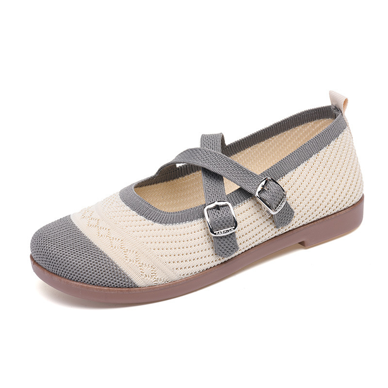 Summer New Mary Jane Comfortable Women's Shallow Mouth Elegant Single Shoes Woven Flat Low-top Buckle