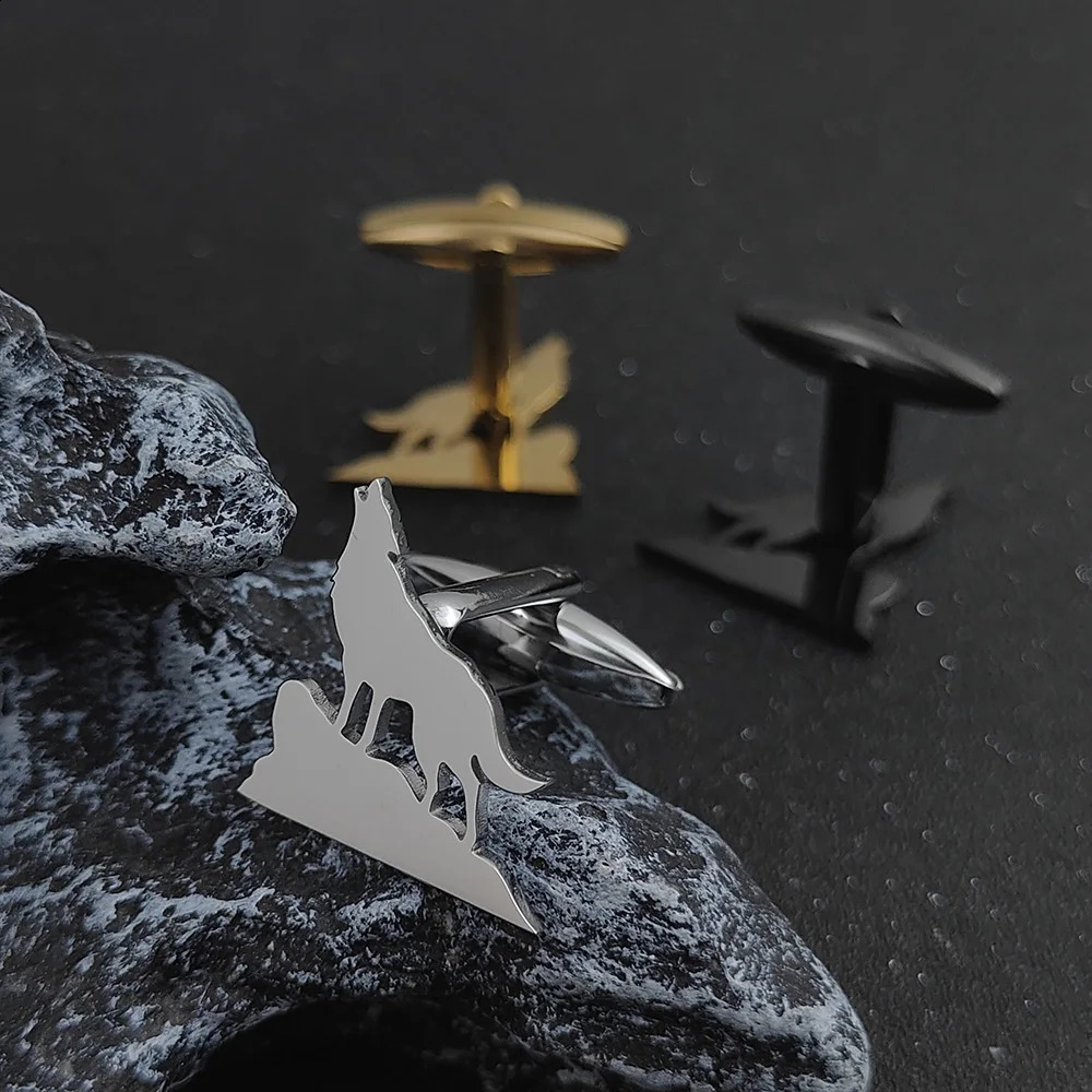 Roaring Wolf King stainless steel mens cufflinks goldplated cufflinks suit clothing accessories suitable for any occasion 250919