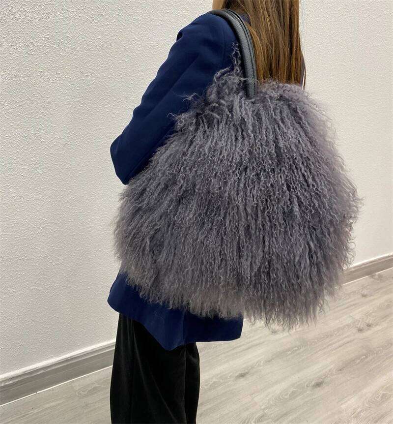 Designer Luxury Factory Wholesale New Fashion Design Real Mongolian Lamb Sheep Fur Shoulder Bag