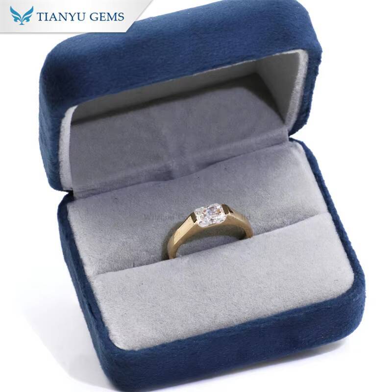 Tianyu 7x5mm Radiant Cut D VVS Moissanite Diamond Solid Gold 10K 14K 18K Engagement Wedding Mens Bands for Males