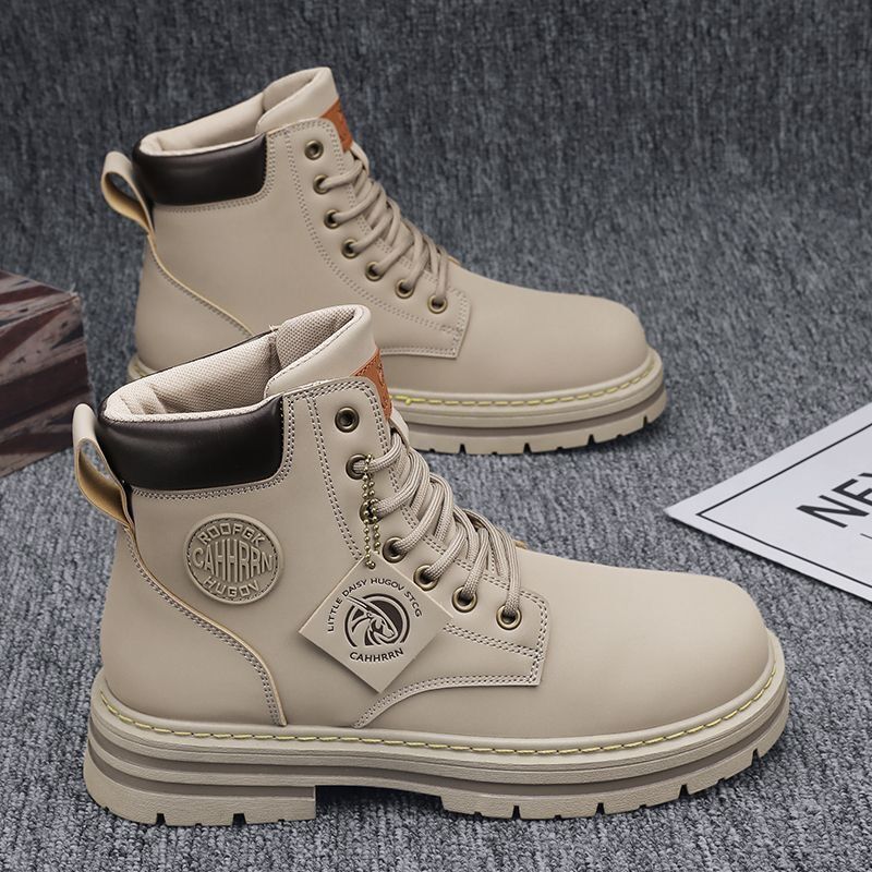 Free Shipping 2025 New Men's Martin Boots High Top Work Boots British Style Chunky Sole Leather Boots Versatile Fashion Combat Boots