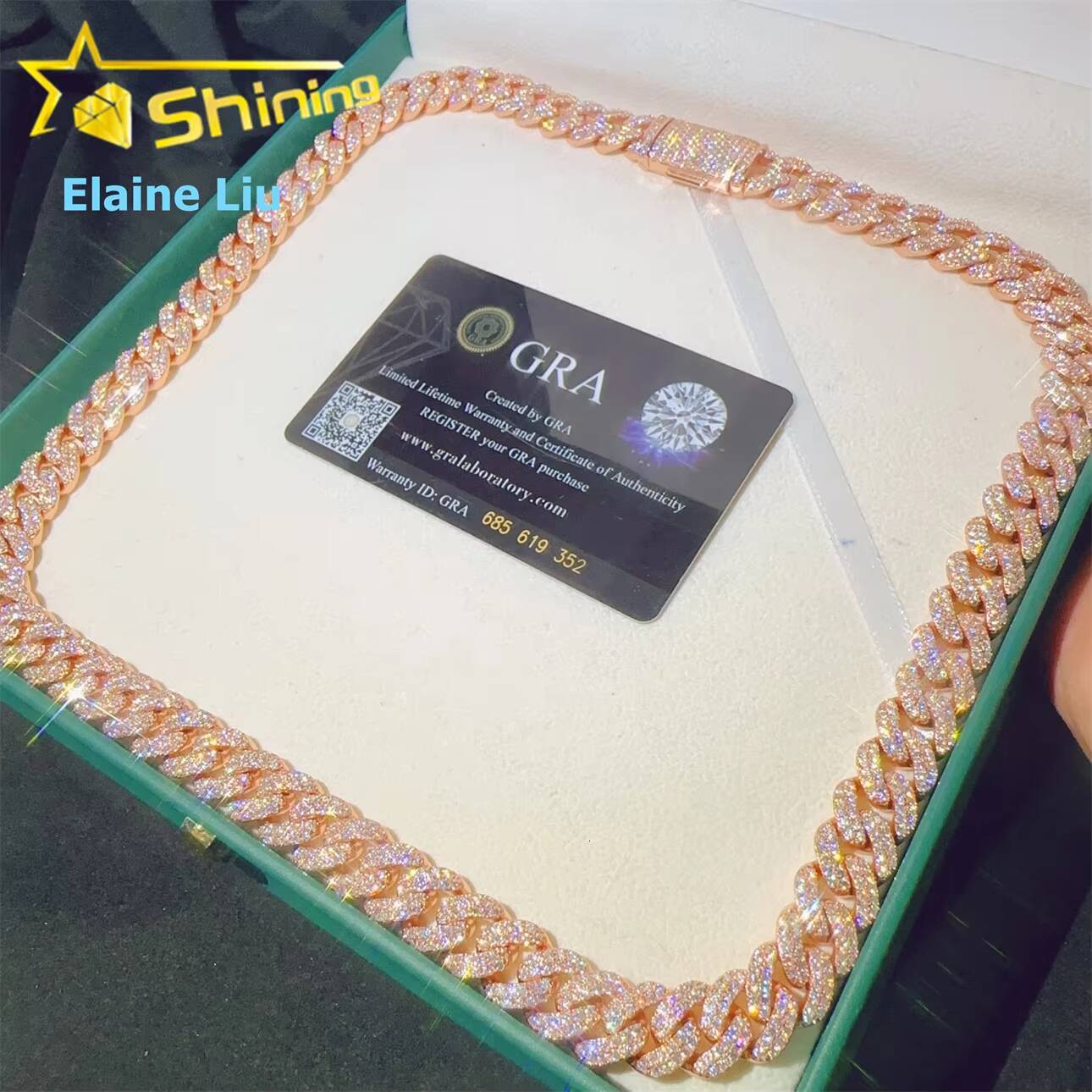 High Quality Hip Hop Iced Out Customized Trend Fine Jewelry Diamond 12MM 925 Sterling Silver Moissanite Miami Cuban Link Chain Necklace