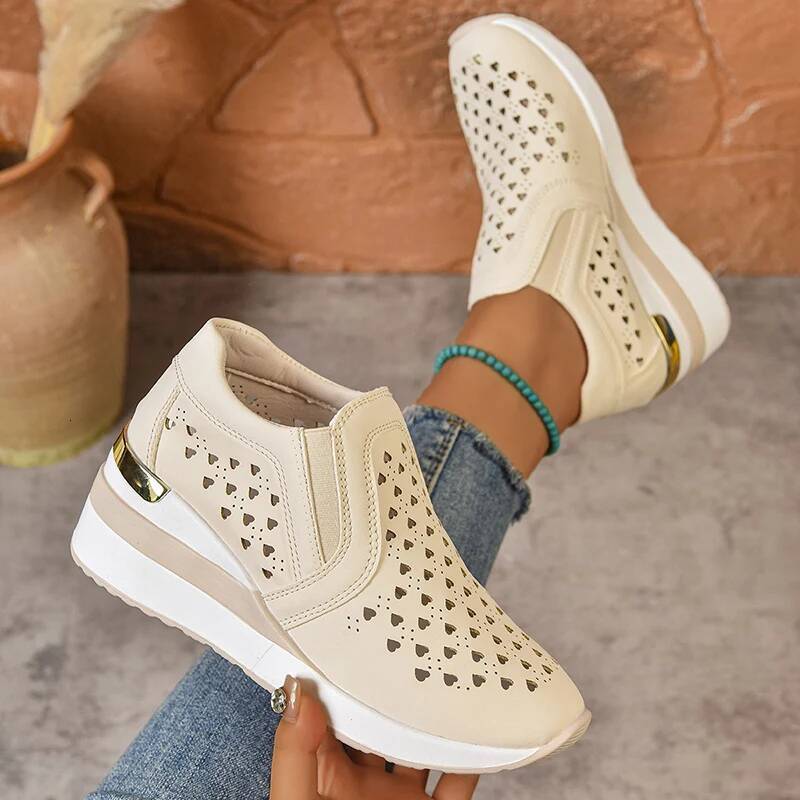 Hollow Out Breathable Wedge Sneakers for Women Lightweight Non Vulcanize Woman Plus Size Comfort Slip On Casual Shoes ddmypanda