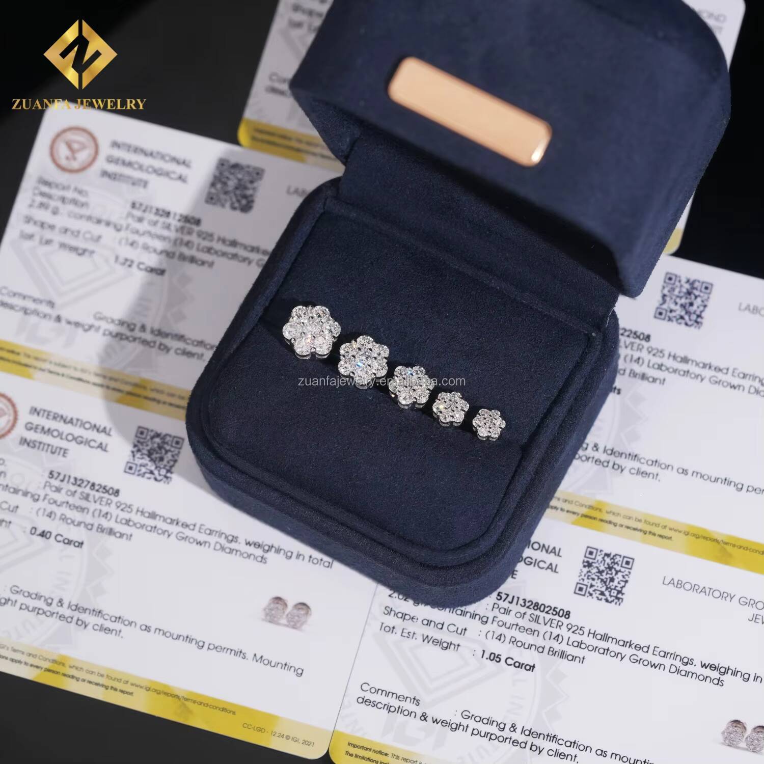 IGI Certificate Full Size Iced Out 925 Sterling Silver Lab Grown Diamond HPHT Honey Comb Setting Luxury Stud Earrings Screw Back