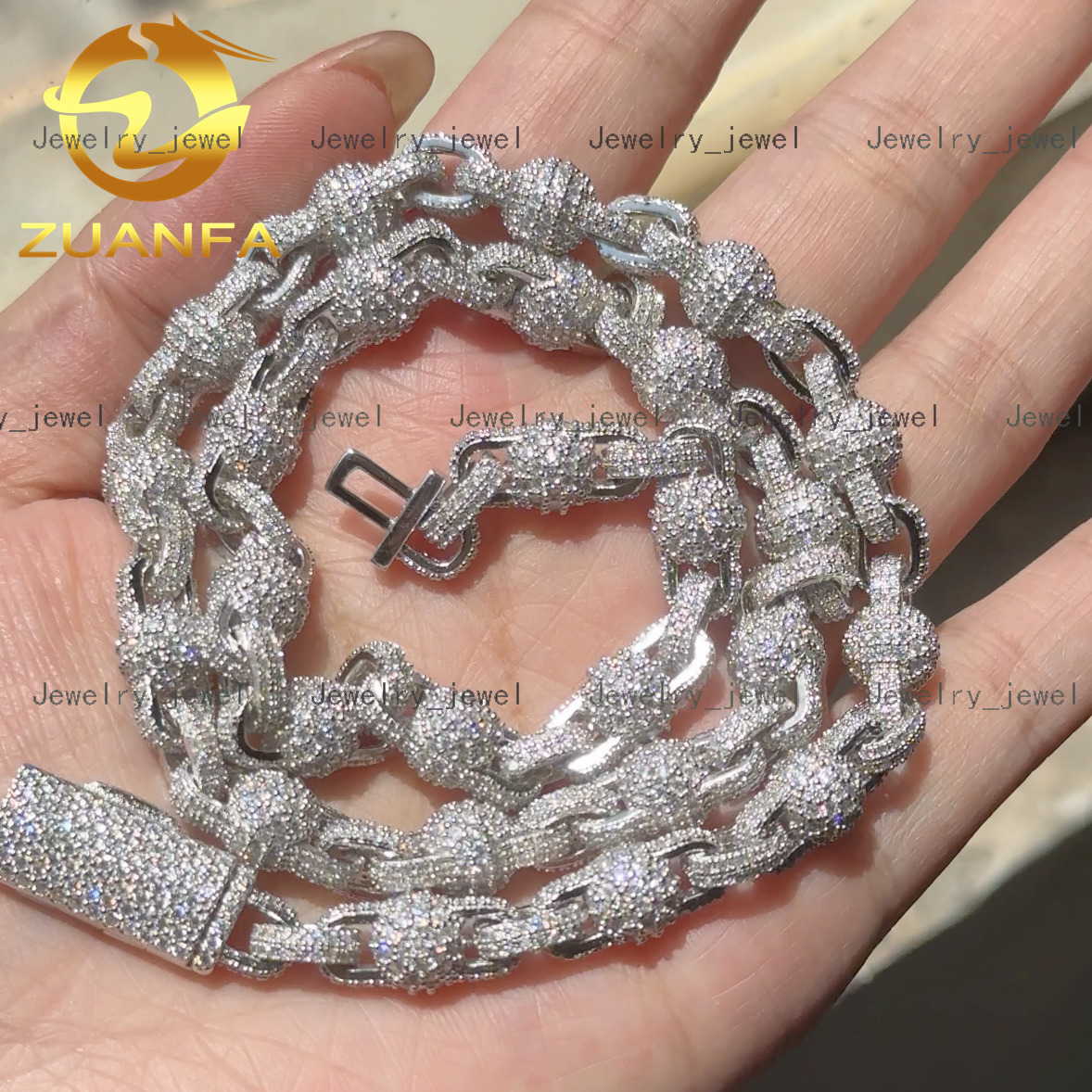 Wholesale Price 925 Silver 8MM Moissanite Ball Chain Hip Hop Jewelry Iced Out Cuban Link Chain New Fashion Rapper Chain