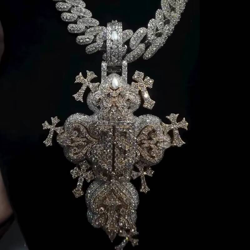 Solid Heavy Two Tone VVS Diamond Hip Hop 925 Silver Iced Out 3D Customized Trend Moissanite Cross Pendant Pass Diamond Tester Fine Jewelry