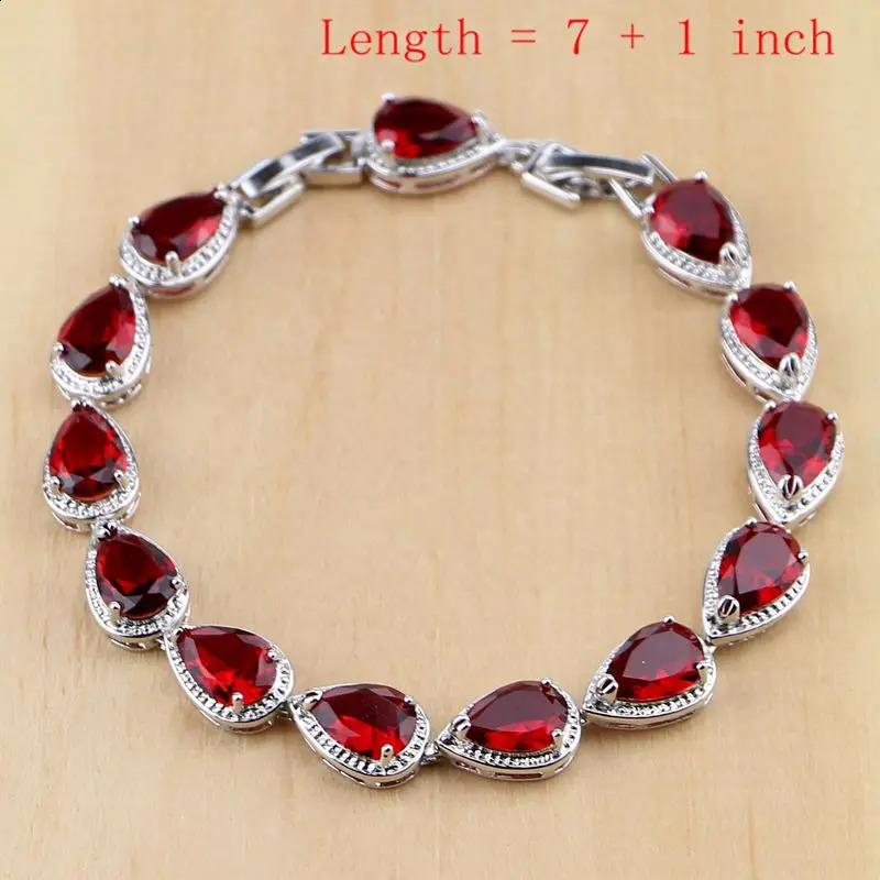 Water Drop Silver 925 Jewelry Red Ruby White Topaz Jewelry Sets Women Long EarringsPendantNecklaceRingsBracelet Drop 250920