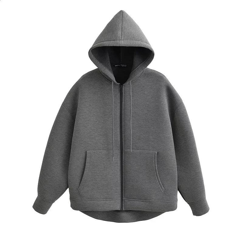 HXAO Hoodie Woman Outerwears Long Sleeve DemiSeason Women Jacket Coat Casual Sweatshirt With Zipper Grey Black Coats 250923