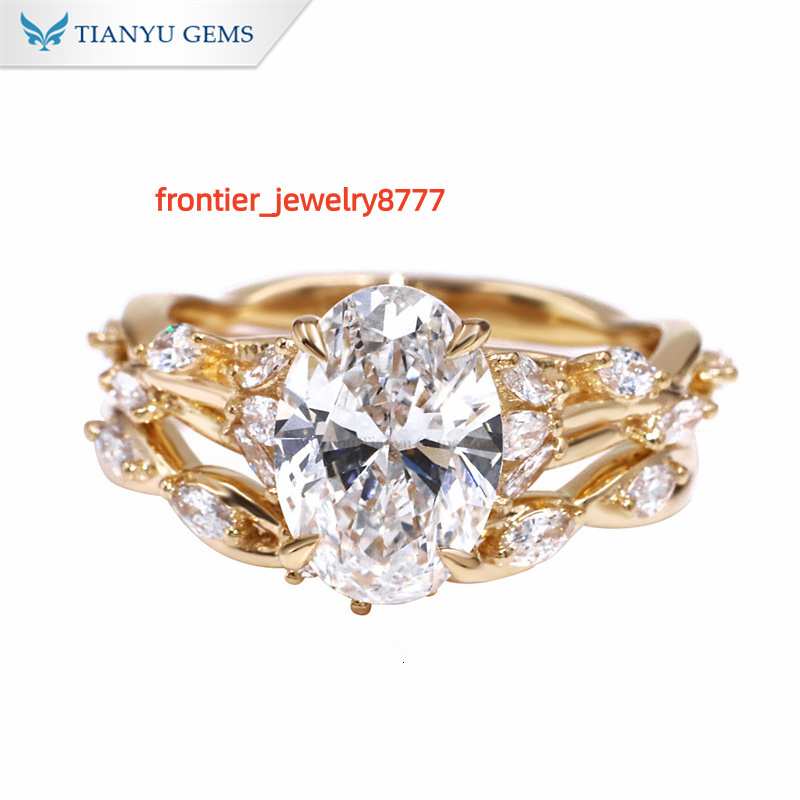 Tianyu Gems Custom Made Oval Moissanite Diamond 75105mm 3ct and Marquise Moissanite 10k 14k 18k Yellow Gold Ring Set