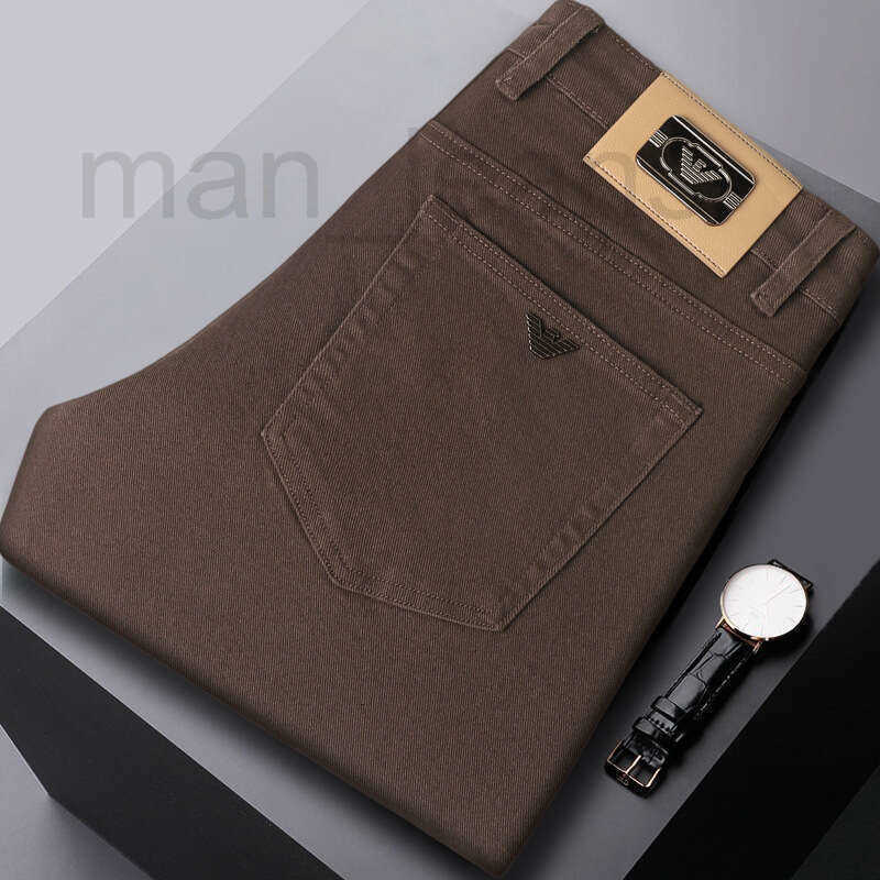 Men's Jeans Designer High-End Brand Coffee Color For Men, Autumn And Winter Thick Elastic Slim Fit Straight Leg Light Luxury Casual Youth 5b9f DLBV