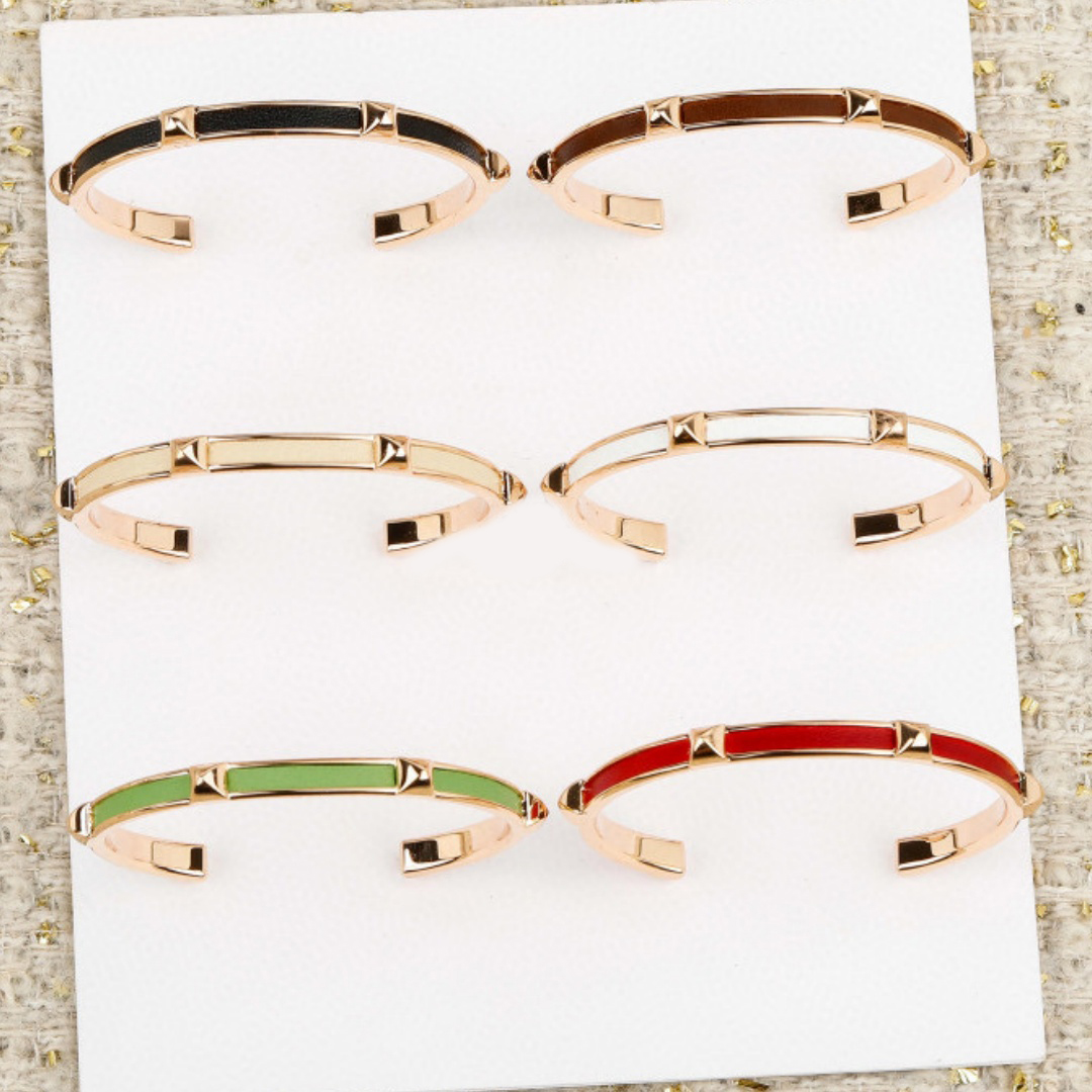 (Order by pic in opt, not by desc)Hard Open Leather Bracelet with Rivet Decoration women Jewelry