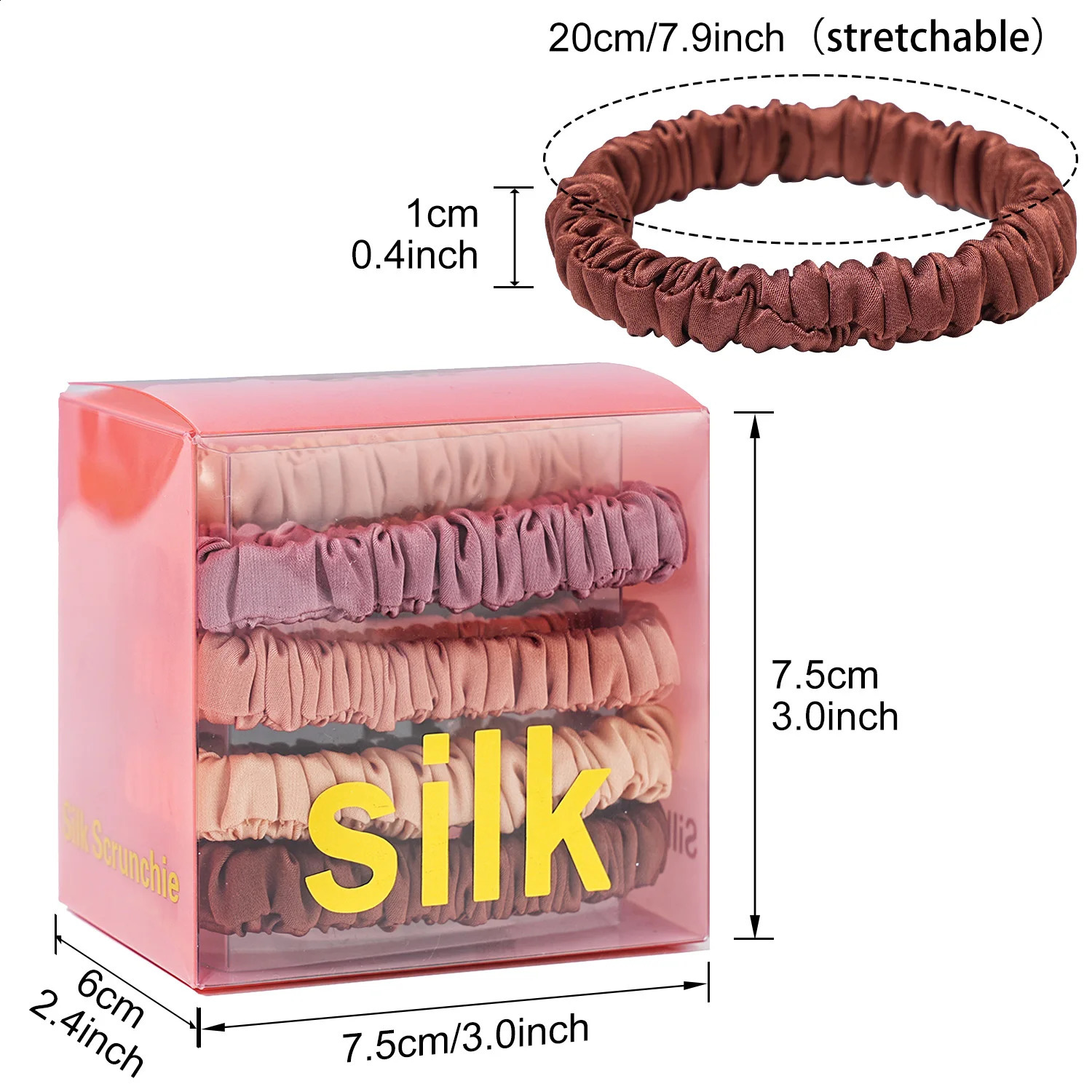 8PCSSet 100 Pure Mulberry Silk Hair Scrunchies 1 Box Skinny Scrunchies Ponytail Holders Hair Care Accessories Silk Hair Ties 250919
