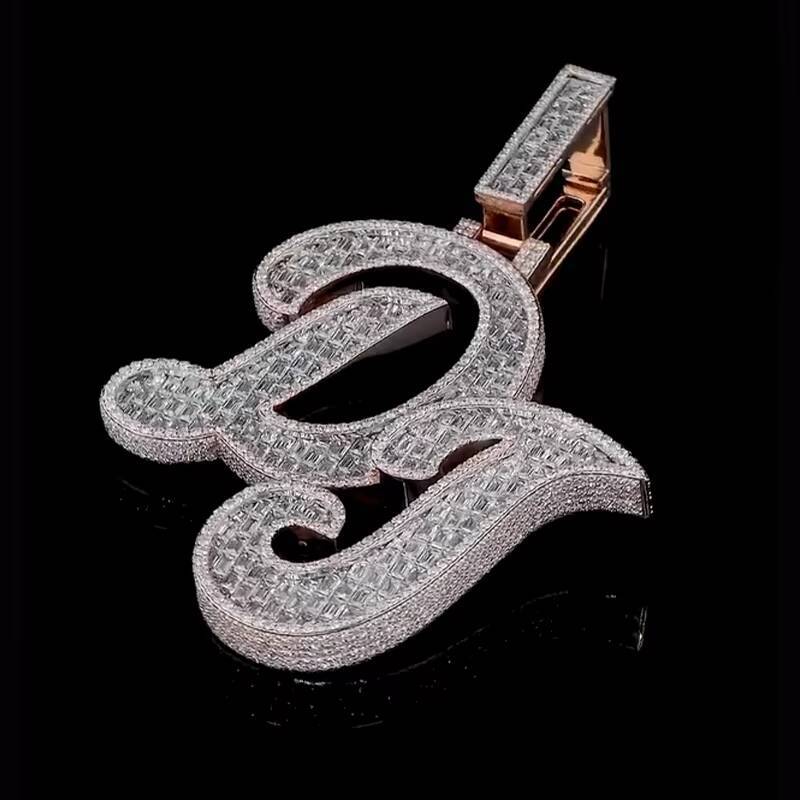 Iced Out Customized Trend Mossanite Pendant Initial Letter 925 Sterling Sliver Pass Tester Moissanite Pendant High Quality Men Jewelry