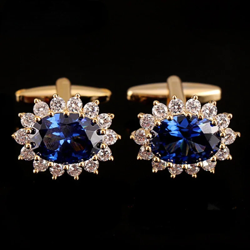 Mens French Shirts Cufflinks Blue Zircon Crystal Cuff Links Highend Business Jewelry Gifts Mens Wedding Accessories 250919 L251024