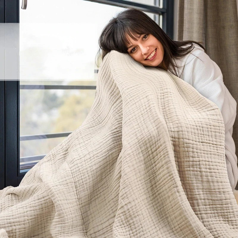 Cotton Muslin Large Size 6 Layer Gauze Blankets Kids Adult Summer Quilt Bedding Thicken Bath Towel 150X200cm 250920