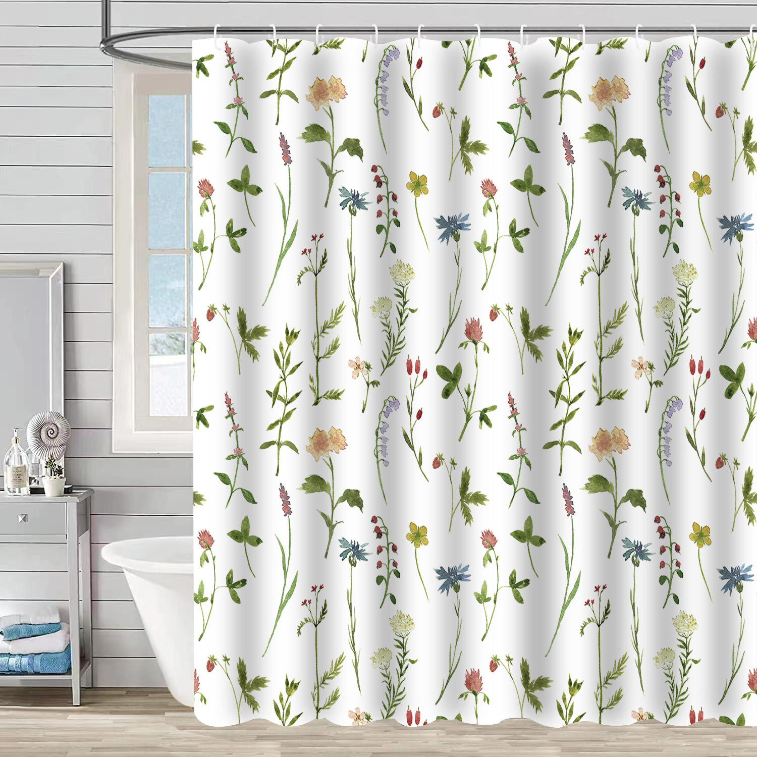 YL-37241 Waterproof Shower Curtain Hot Sale 3D Printed Tropical Jungle Plant Leaves and Flowers Season Polyester Shower Curtain with Hook