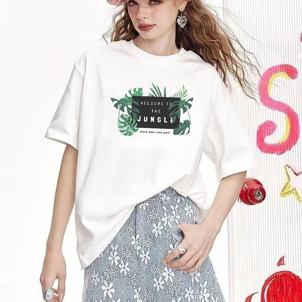 Fashionable Short-Sleeve Cotton Tee with Versatile Print - Heavyweight Pure Cotton Fabric 2025092002