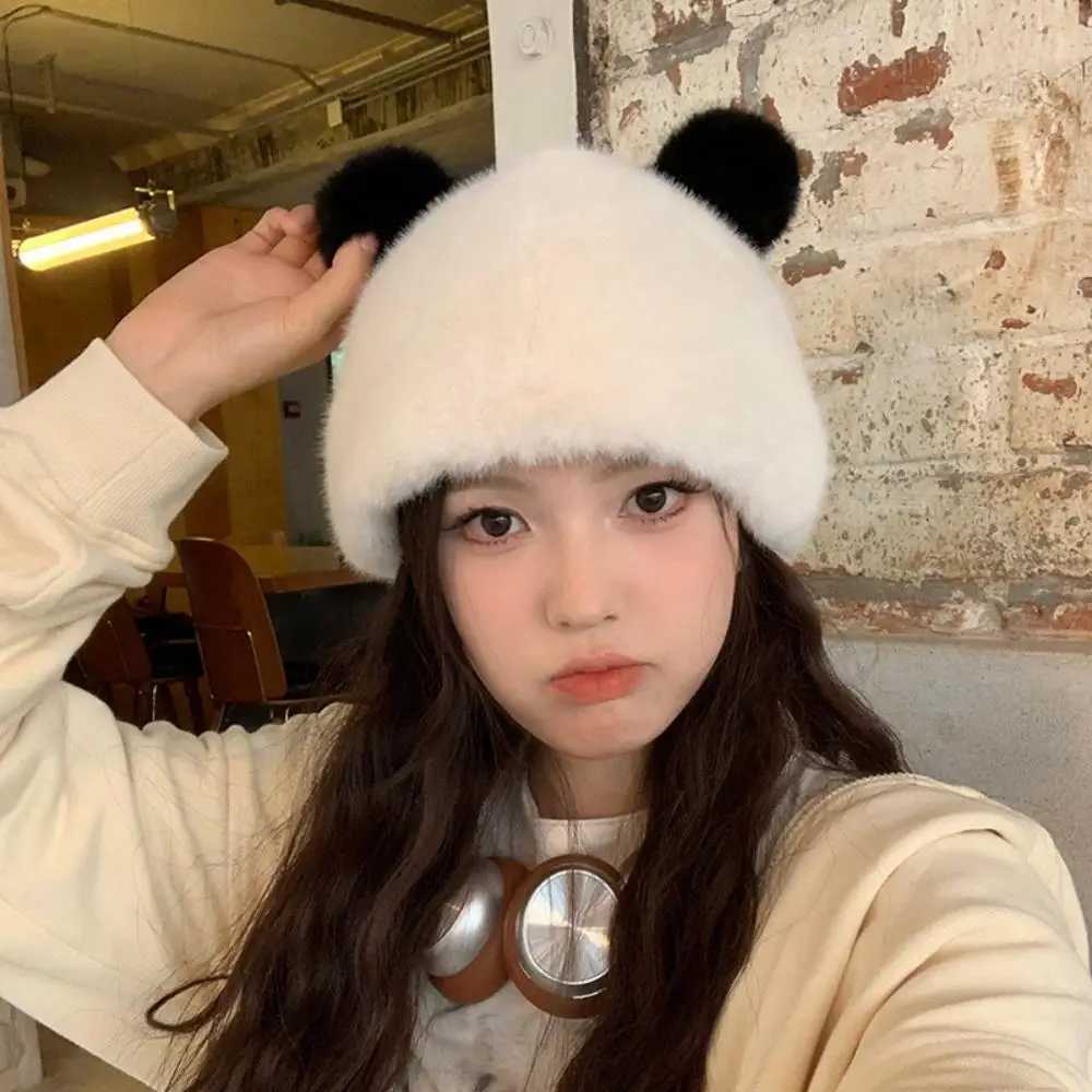 Cute Panda P Hat For Wen Faux Fur Fluffy Hat Warm Thick Beanies C Bear Ear P Hat Winter Cycling Pr C Y250920