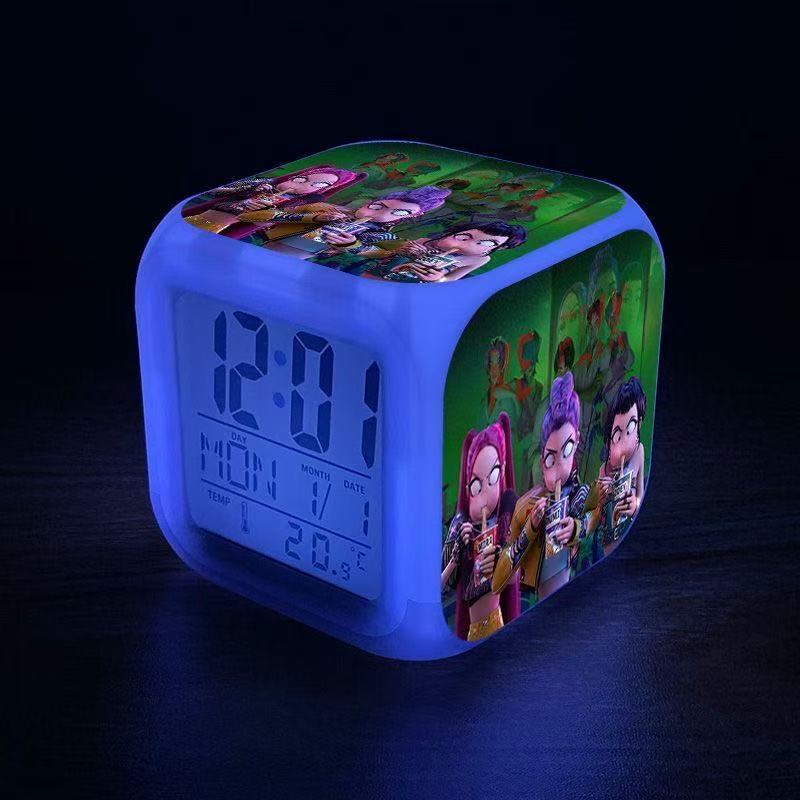 Kpop Demon Hunters Anime Merchandise Alarm Clock Colorful Color Change Night Light Digital Clock Student Bedside Silent Alarm Clock Rumi Zoe Mira