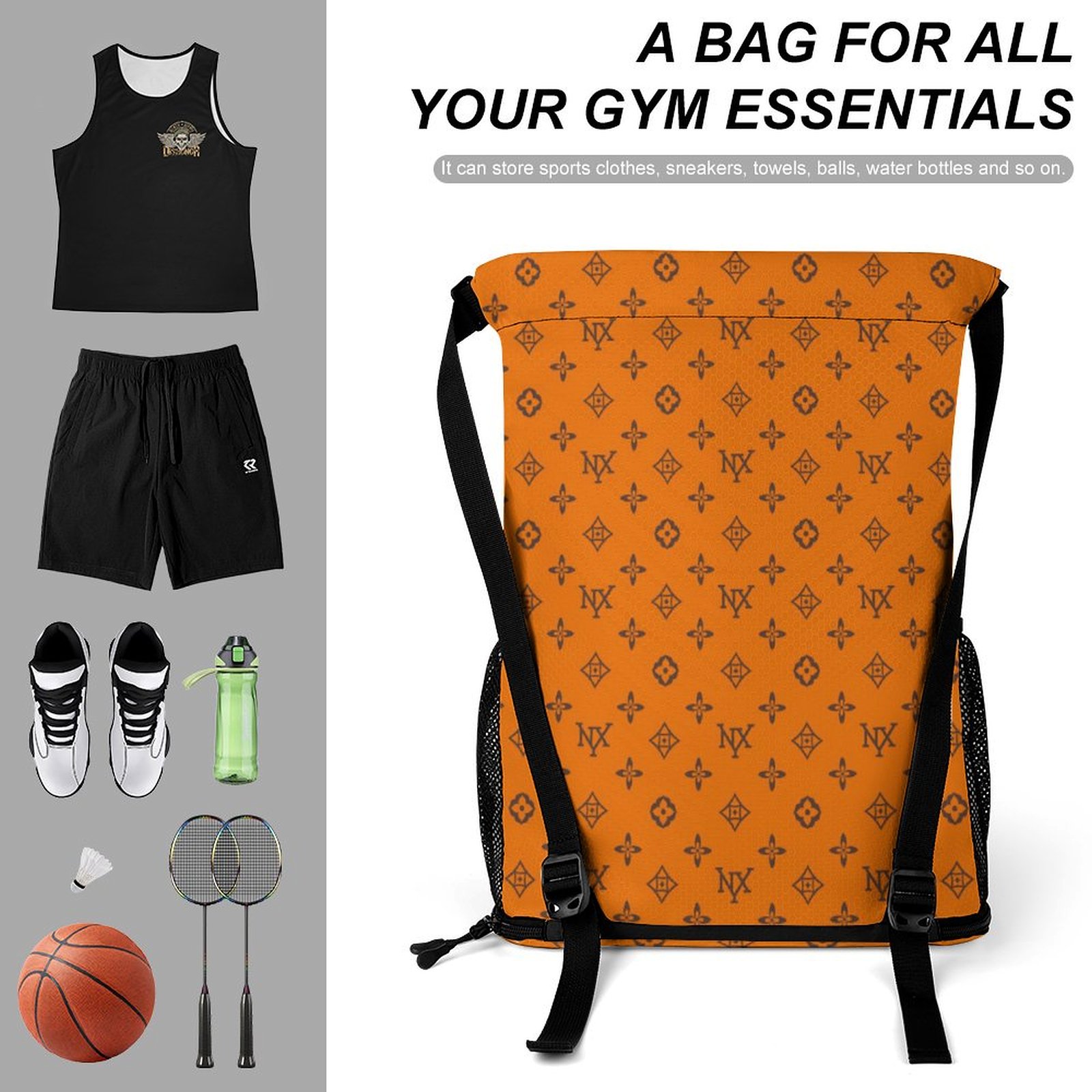 Sports Basketball Bag Bundle Pocket Draw Rope Bag Mens and Womens Travel Sports Shoulders Fitness Bag Training Backpack Bag (dry wet separation)