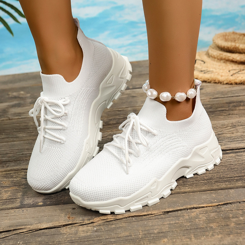 Women's Sneakers Summer New Versatile Single Flyknit Breathable Mesh Soft Sole Comfortable Running Shoes