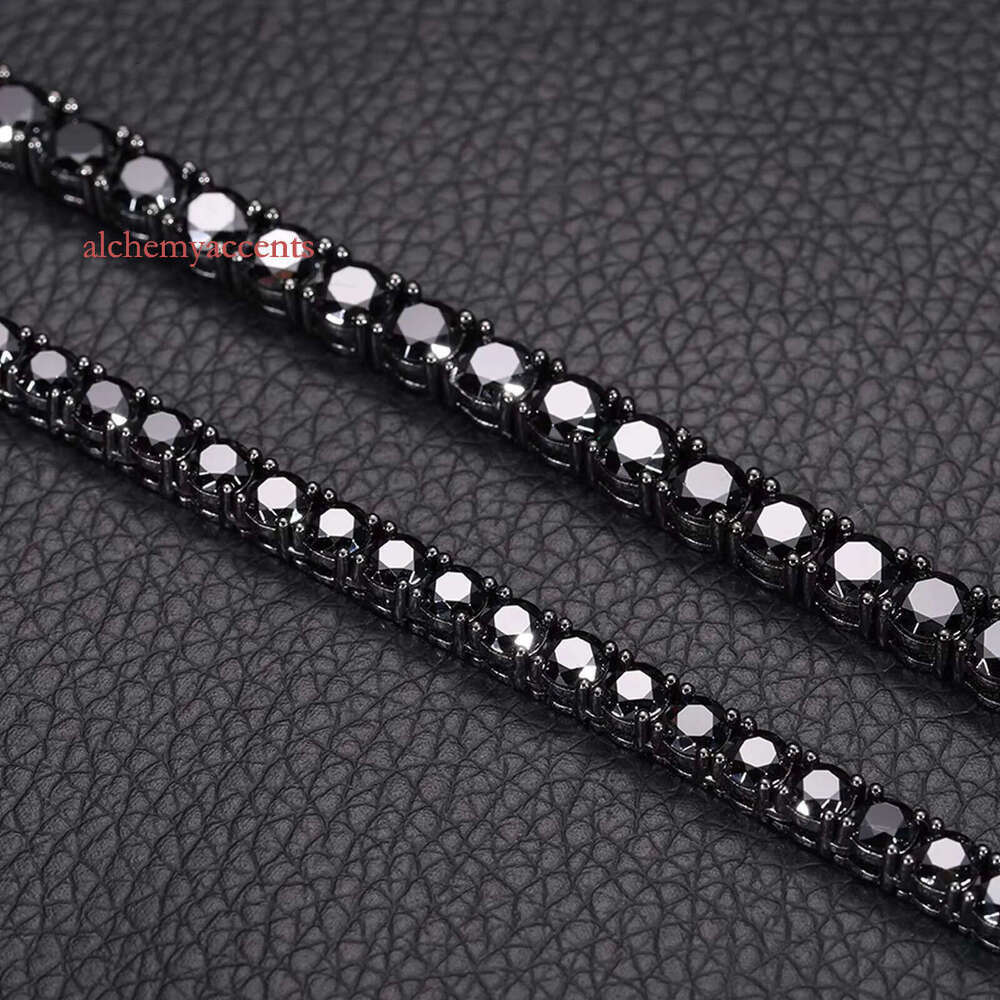 Kolye Unique Design 4mm Black VVS Moissanite DIa Tennis Chain GRA Certificate S Sier Men Jewelry Necklace for Man